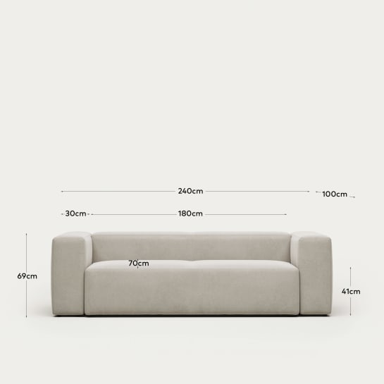Blok fire-retardant 3-seater sofa in white chenille 240cm - sizes