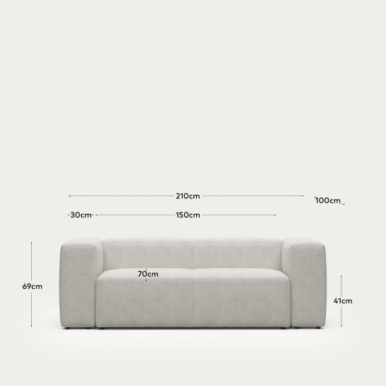 Blok 2 seater sofa in white fleece, 210 cm FSC Mix Credit FR - sizes