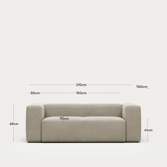 Blok 2 seater sofa in beige, 210 cm FSC Mix Credit FR - sizes
