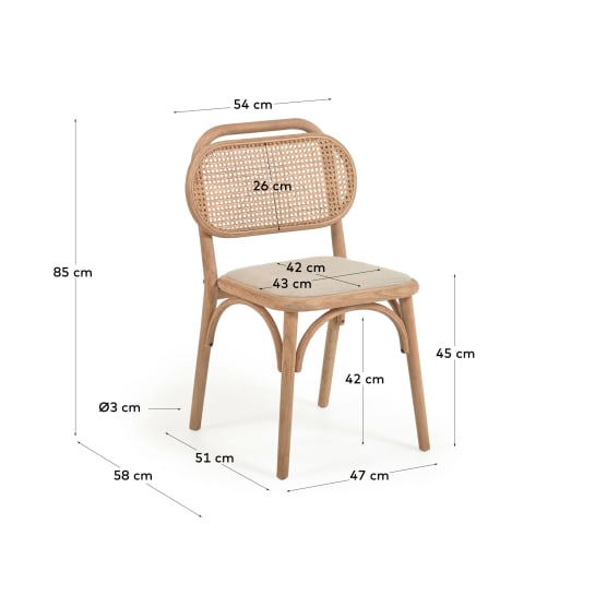 Doriane solid oak chair with natural finish and upholstered seat FSC Mix Credit - sizes