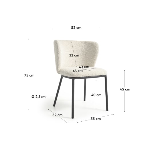 Ciselia chair with white bouclé and black metal FR - sizes