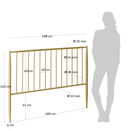 Natacha metal headboard with a gold finish for 150 cm beds - sizes