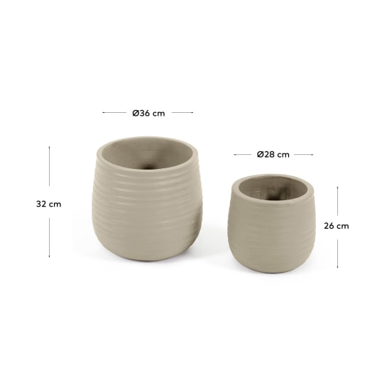 Sory set of 2 terracotta plantpots with grey finish Ø 28 cm / Ø 36 cm - sizes