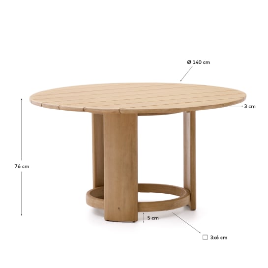 Mesa redonda Xoriguer de madera maciza de eucalipto Ø140 cm FSC 100% - tamaños