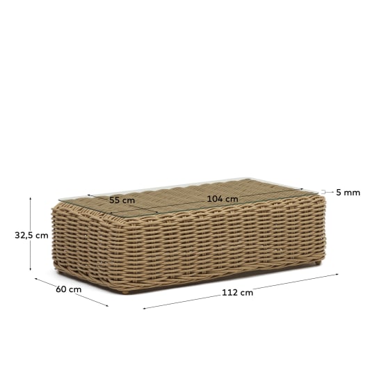 Mesa de centro 100% exterior Portlligat de ratã sintético acabamento natural 110 x 60 cm - tamanhos