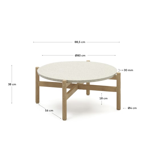 Taula de centre Pola de ciment i fusta massissa d'eucaliptus Ø 84,4 cm FSC - mides