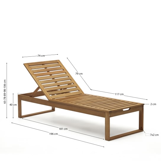 Sulamita outdoor sun lounger made from solid acacia wood FSC 100% - sizes