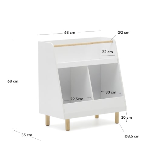 Βιβλιοθήκη Serwa, λευκό MDF, πόδια και μπάρα σε μασίφ ξύλο πεύκου - μεγέθη