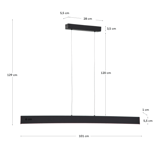 Lampada da soffitto Boadella finitura nera - dimensioni