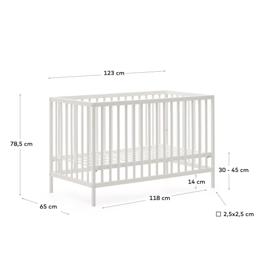 Shantal solid ash wood cot in white finish, 60 x 120 cm - sizes
