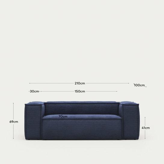 Blok 2 seater sofa in blue corduroy, 210 cm FSC Mix Credit FR - sizes