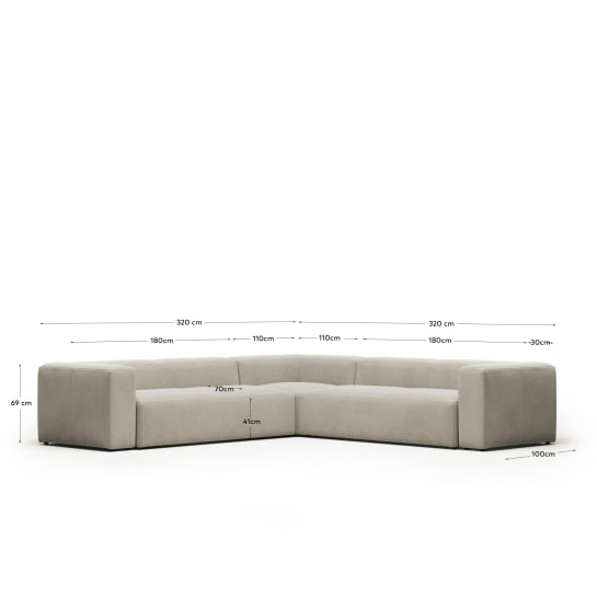 Γωνιακός καναπές 6θ Blok, μπεζ, 320x320εκ FSC Mix Credit FR - μεγέθη