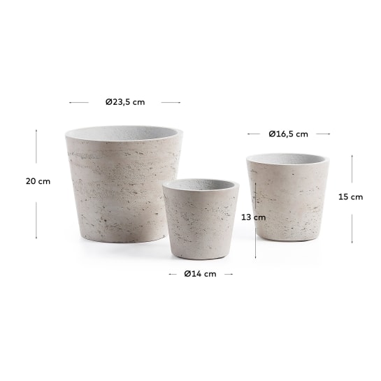 Low set of 3 planters grey Ø 23,5 cm / Ø 16,5 cm / Ø 14 cm - sizes