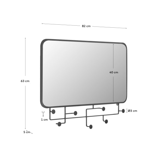 Καθρέπτης με κρεμάστες Vianela 63 x 82 εκ, μαύρο - μεγέθη