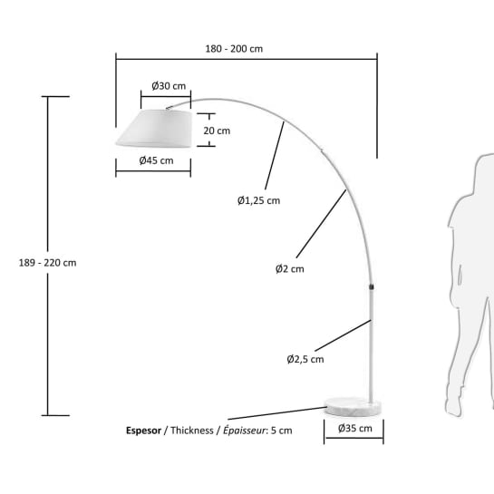 May steel floor lamp with white marble base UK adapter - sizes