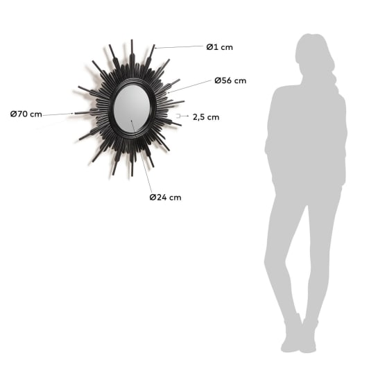 Marelli black rattan mirror, Ø 70 cm - sizes