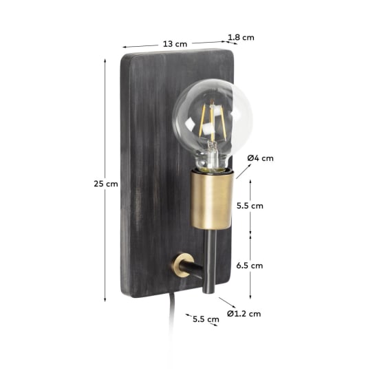 Jayla wall light in wood and black and gold metal - sizes