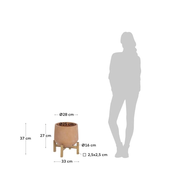 Denpasar terracotta and solid acacia wood plant pot, Ø 25 cm - sizes