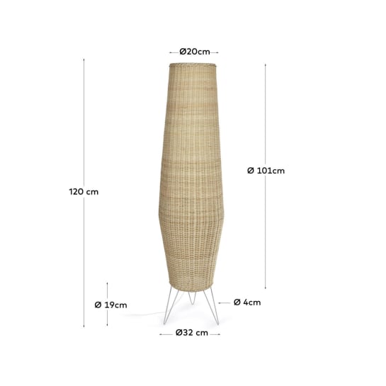 Lampada da terra Kamaria grande in rattan finitura naturale - dimensioni