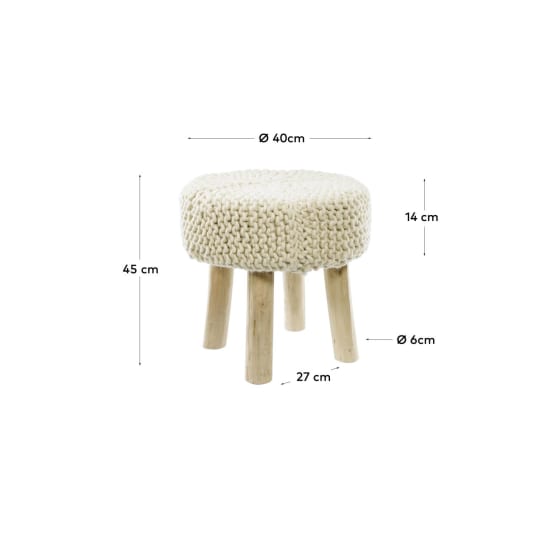 Beneda 100% wool footstool in white Ø 40 cm - sizes