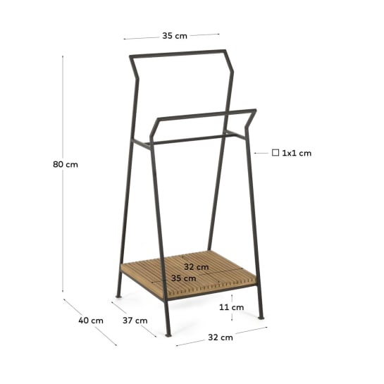 Ράγα πετσέτας Taciana, μασίφ τικ σε μαύρο φινίρισμα, 35 x 80 εκ - μεγέθη