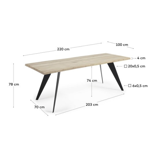 Koda table 220 cm oak bleached black legs - sizes