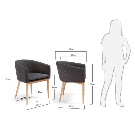 Harlan dark grey chair with solid beech legs - sizes