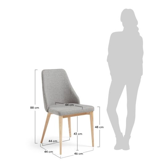 Rosie light grey chair with solid ash legs with natural finish - sizes