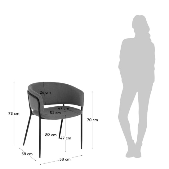 Runnie chair in light grey with steel legs with black finish - sizes