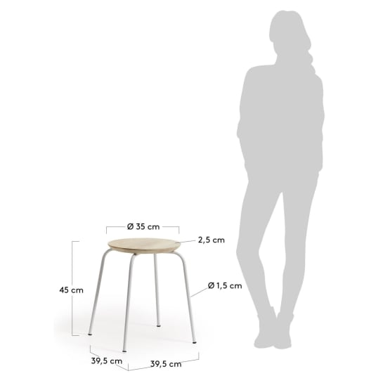 Ren solid mango wood footrest with steel legs in a white finish - sizes