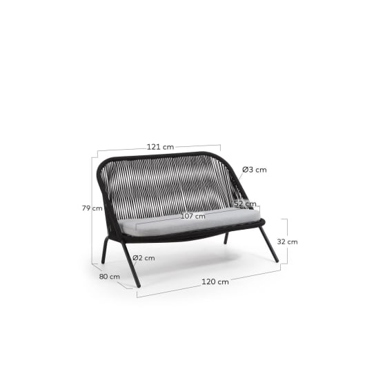 Shann 2 seater sofa in black cord, 121 cm - sizes