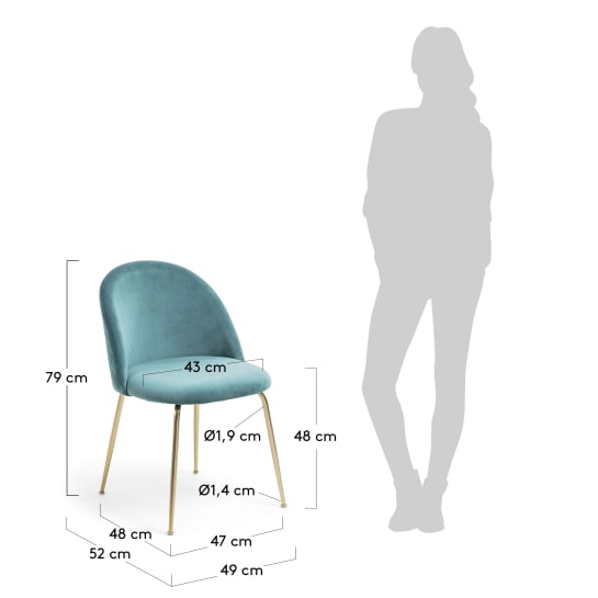 Ivonne stoel fluweel turquoise - maten