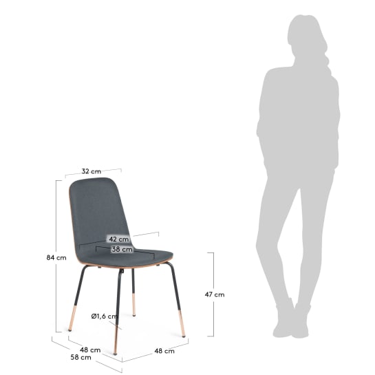 Canele dark grey chair with oak veneer and steel with black finish - sizes