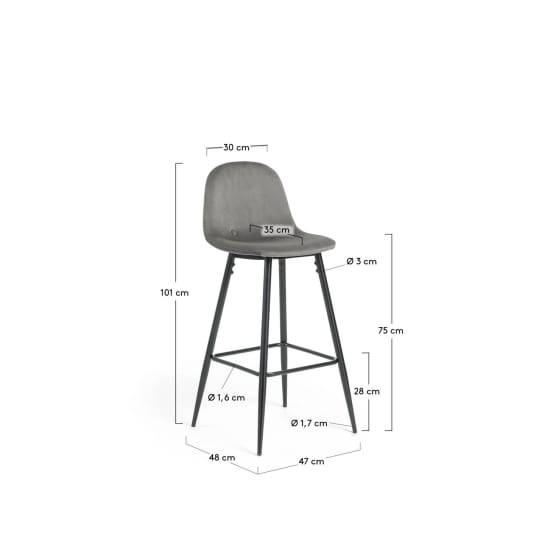 Grey fabric Nolite barstool height 75 cm - sizes