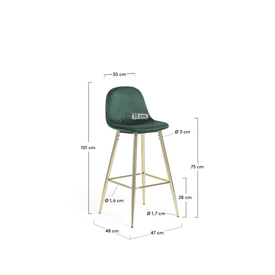 Green fabric Nolite barstool height 75 cm - sizes