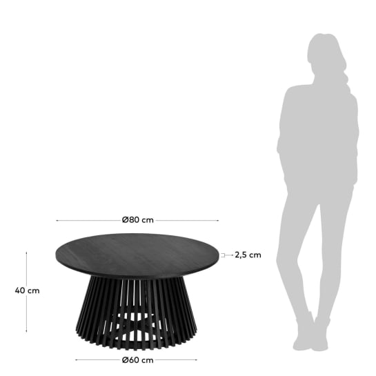 Jeanette Couchtisch aus massivem Mindiholz schwarz Ø 80 cm - Größen