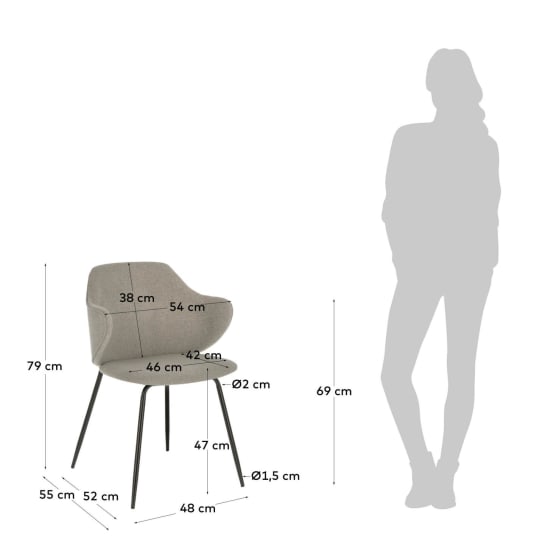 Suanne beige chair with steel legs with black finish - sizes