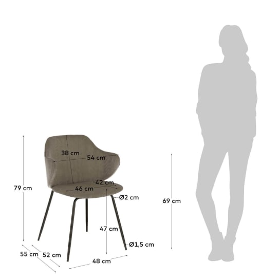 Suanne chair in dark grey corduroy with steel legs with black finish - sizes