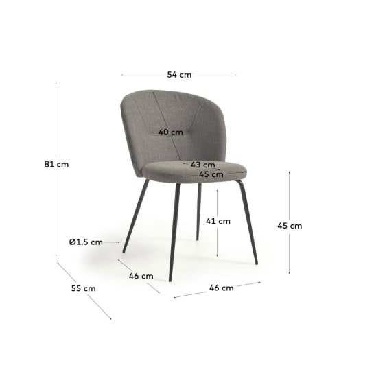 Anoha chair in grey with metal legs with black finish - sizes