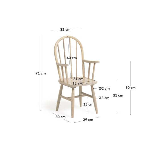 Chaise enfant Daisa bois d'hévéa - dimensions