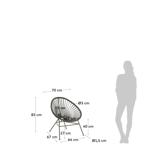 Samantha armchair with green cord and galvanised steel. - sizes