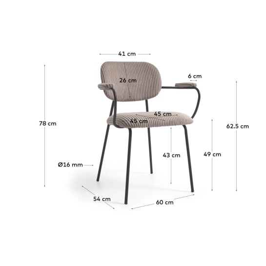 Auxtina chair with pink wide seam corduroy and black metal - sizes