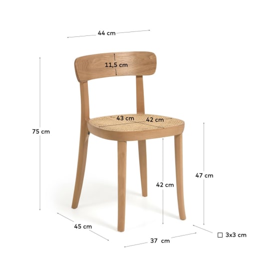 Silla Romane madera de haya acabado natural y chapa de fresno y ratán - tamaños