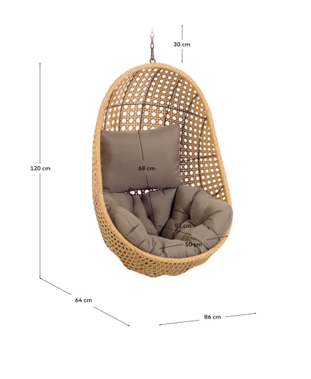 Cira hanging chair with natural finish - sizes