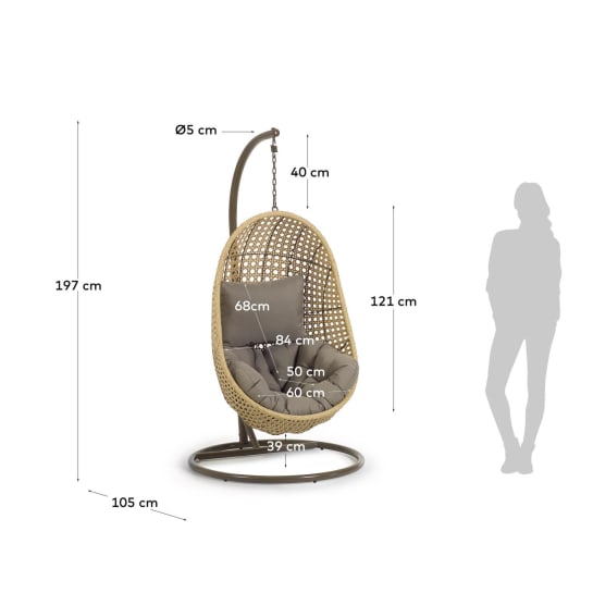 Κρεμαστή καρέκλα με βάση Cira, φυσικό φινίρισμα - μεγέθη