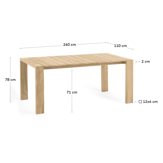 Taula d' exterior Victoire de fusta massissa de teca 240 x 110 cm - mides