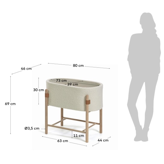 Βρεφικό Καλάθι Adara, 63x44,5 εκ, λευκό fleece, μασίφ πόδια οξυάς - μεγέθη