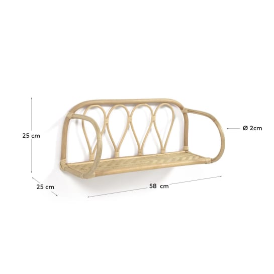 Nyarai rattan shelf with natural finish, 58 x 25 cm - sizes