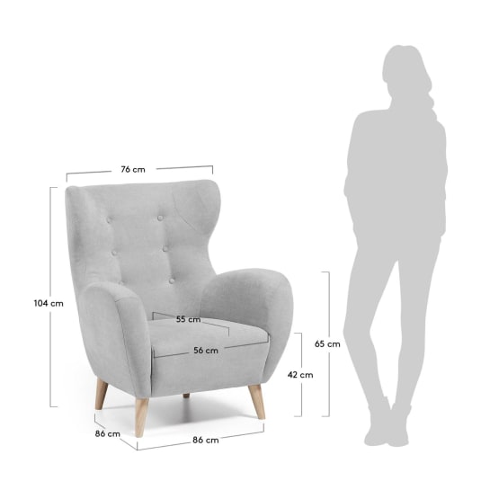 Patio armchair in light grey with solid, natural rubberwood legs - sizes