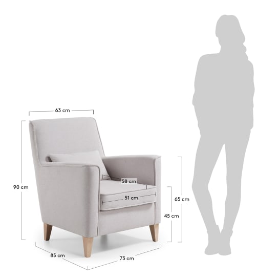 Fotel Glam beżowy z litymi bukowymi nogami - rozmiary